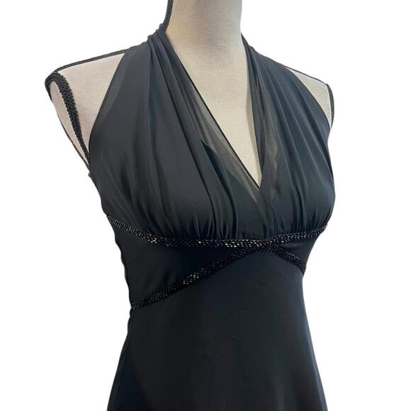 VTG Y2K Donna Morgan Black Beaded Sleeveless Halter Fairy Midi Dress 4/S - Picture 4 of 7